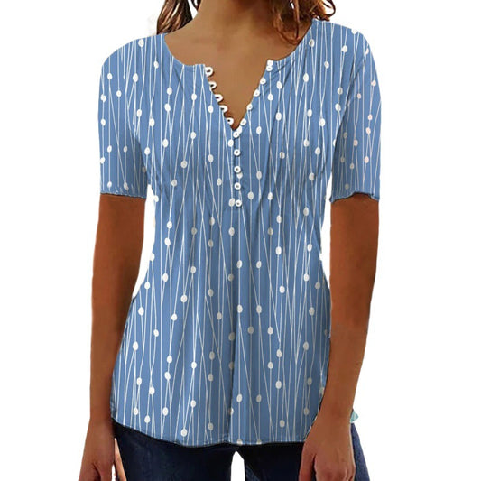 European And American Spring And Summer V-collar Polka Dot Short Sleeve - DanaFashionstore