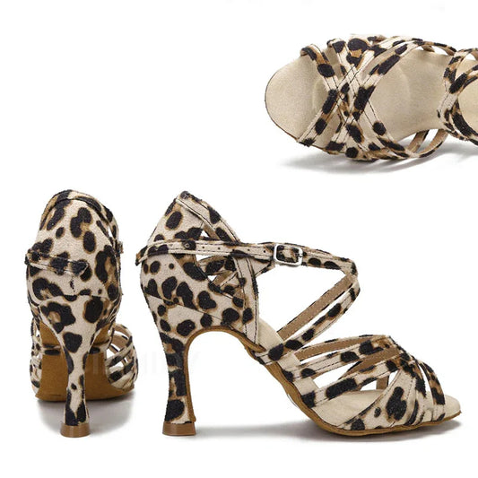 Leopard Print Latin Dance Shoes Women's Stiletto Heel Dancing Soft Bottom - DanaFashionstore