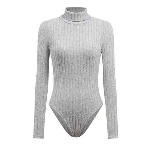 Knitted Long-sleeve High-neck Slim-fit Bodysuit - DanaFashionstore