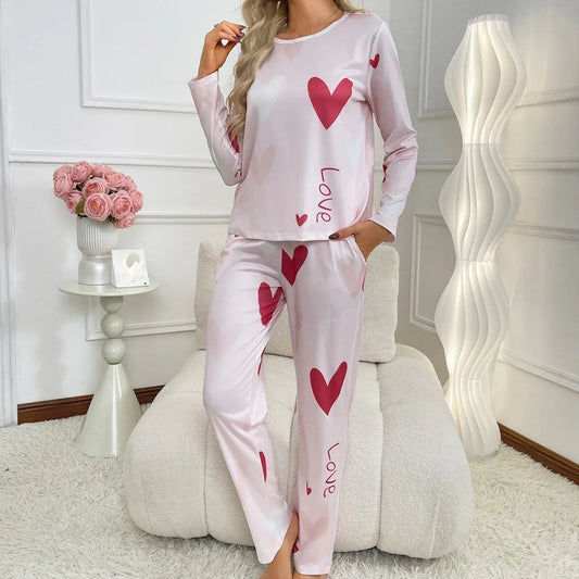 Love Print Long Sleeve Pants Simple Two-piece Set - DanaFashionstore