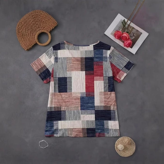 Fashion Casual All-match Square Pattern Short Sleeve