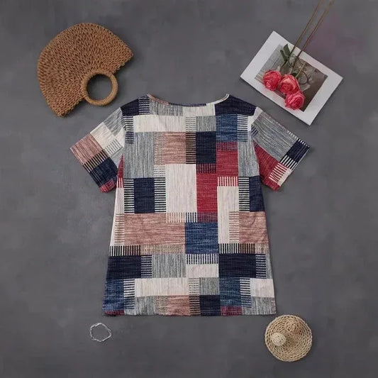 Fashion Casual All-match Square Pattern Short Sleeve - DanaFashionstore