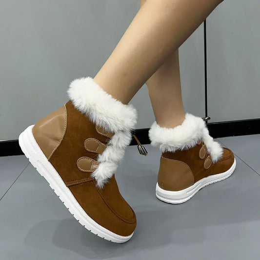 Fashion Suede Fleece Snow Boots Winter Warm Plush Round Toe Cotton Shoes Versatile Simple Short Boot For Women - DanaFashionstore