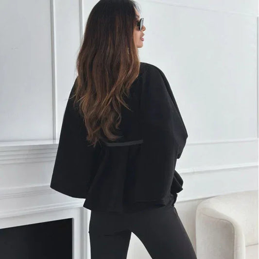 New Stand Collar Batwing Sleeves Cloak Top With Belt Ins Fashion Temperament Jacket Woolen Sweater Outwear For Women Clothing - DanaFashionstore