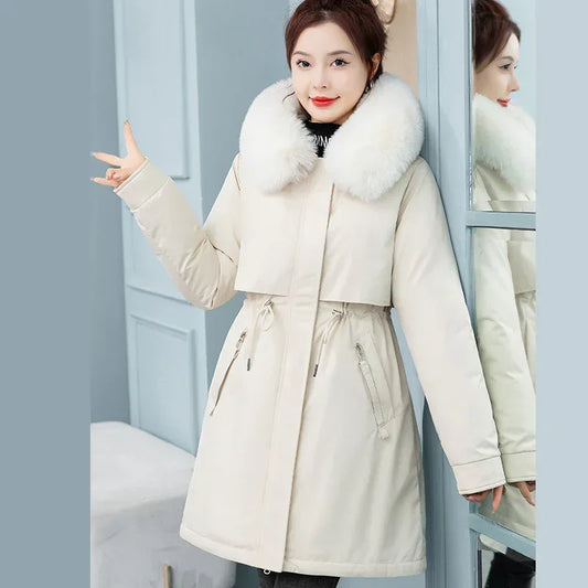 Women's Mid-Length Loose Cotton Coat 2026 - Fleece-Lined Cinched Jacket - DanaFashionstore