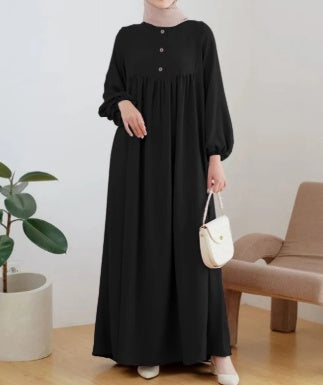 Women's Long Robe, Loose Puff Sleeve, Solid Color Dress