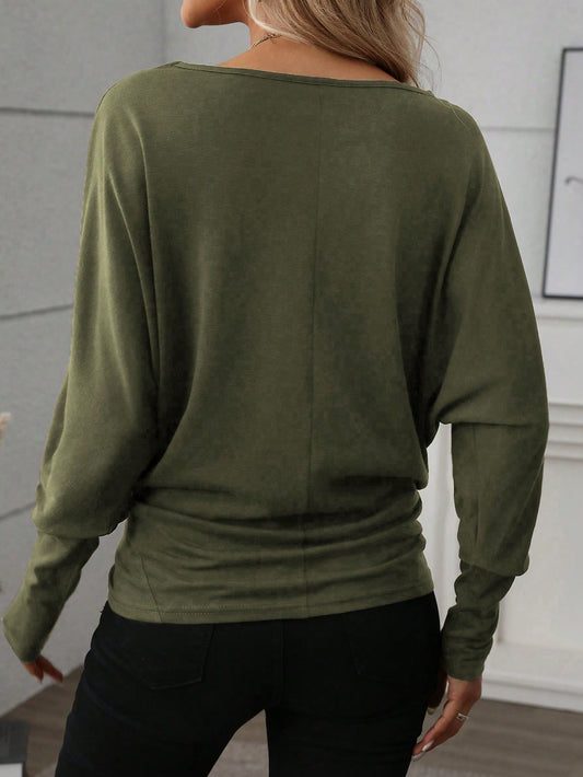 Women Solid Color Long Sleeve Minimalist Casual Top