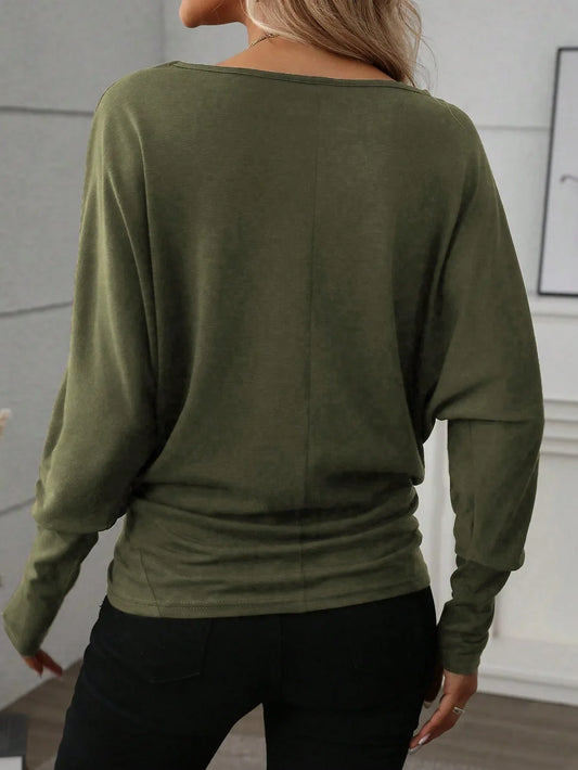 Women Solid Color Long Sleeve Minimalist Casual Top - DanaFashionstore