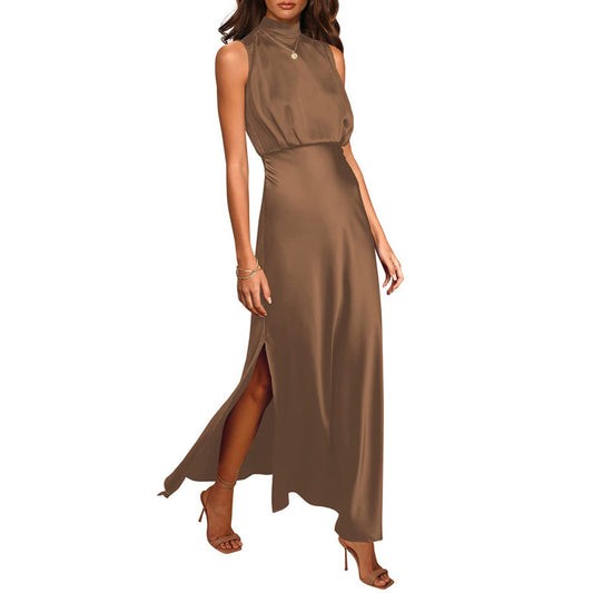 Women's Satin Stand Collar Dress 2026 - Elegant Formal Dress - DanaFashionstore