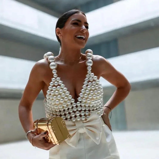 Sexy Fashion Pearl Suspender Vest - DanaFashionstore