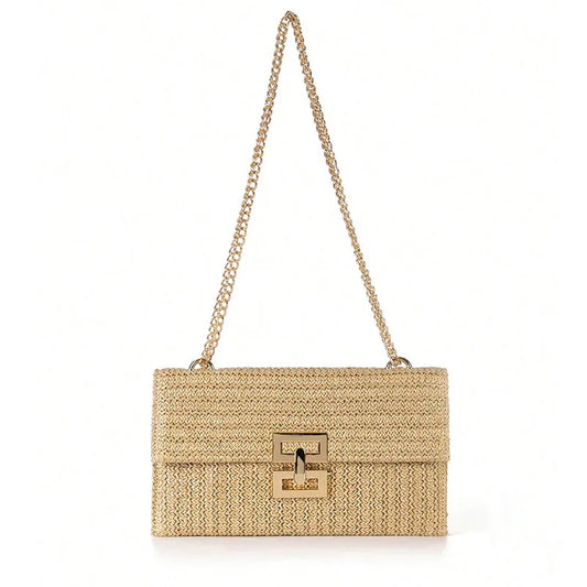 Bag Women's Vacation Style Multi-compartment Chain Flap Screw Lock Straw Bag - DanaFashionstore