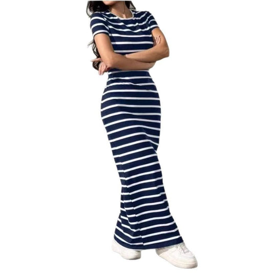 New Arrival Printed Knitted Striped Long Womens Dress