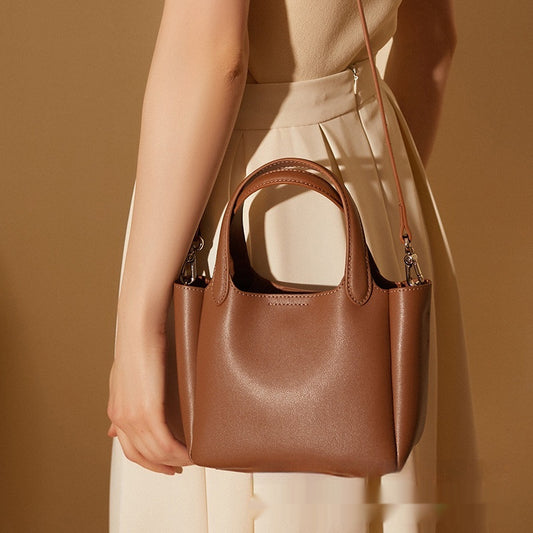 Cattlehide Leather Cross Body Bucket Bag - Dana Fashion