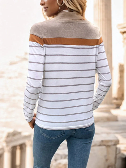 Women's Round Neck Striped Long Sleeve T-Shirt - DanaFashionstore