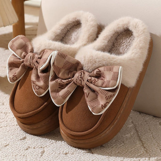 Cute Bowknot Plush Slipper Winter Warm Indoor Floor Bedroom Home Slippers For Women Fashion Thick-soled Solid House Shoes $39.50 Dana Fashion Color: Bow black Size: 36to37 Women's shoes Product information: Shoe upper material: Suede Sole Material: Rubber