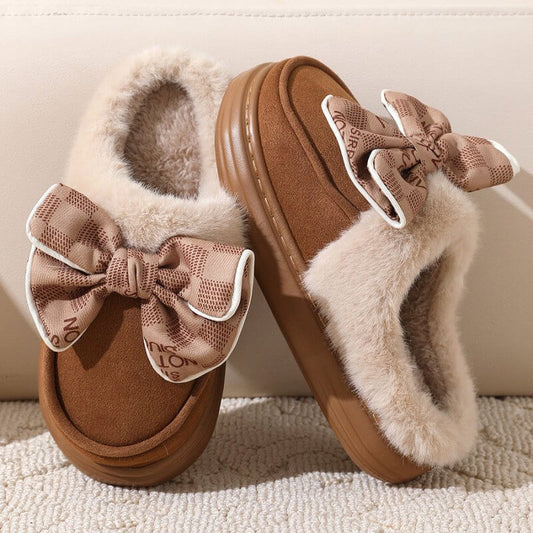 Cute Bowknot Plush Slipper Winter Warm Indoor Floor Bedroom Home Slippers For Women Fashion Thick-soled Solid House Shoes $39.50 Dana Fashion Color: Bow black Size: 36to37 Women's shoes Product information: Shoe upper material: Suede Sole Material: Rubber