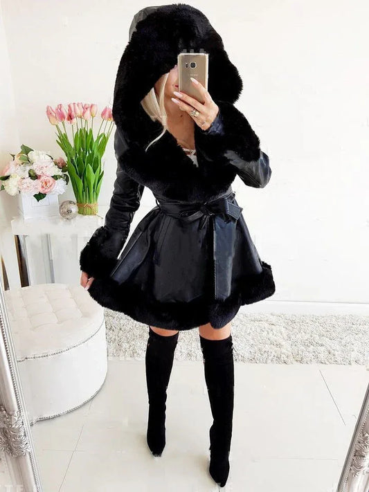 Women's Thermal Hooded Lapel Fur Splicing Coat - DanaFashionstore