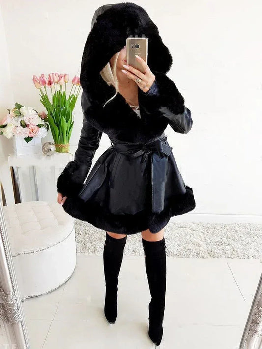 Women's Thermal Hooded Lapel Fur Splicing Coat - DanaFashionstore