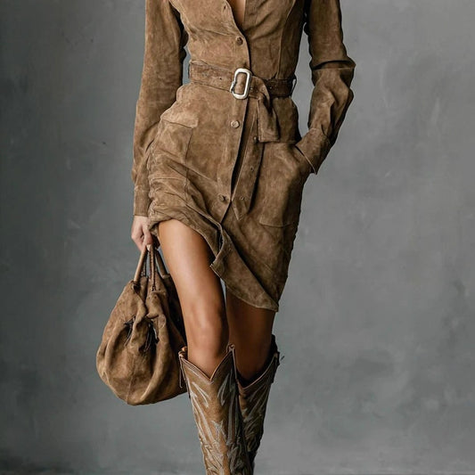 Long-Sleeved Blouse Dress with Belt 2026 - Professional Shirt Dress - DanaFashionstore