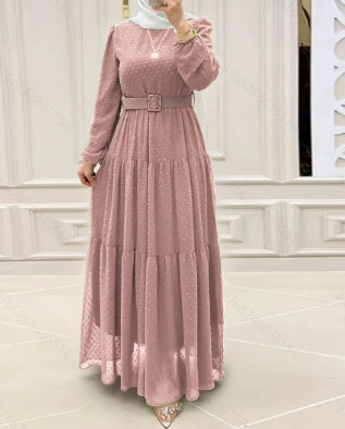 Women's Elegant Belted Robe Dress - High Waisted Muslim Modest Wear