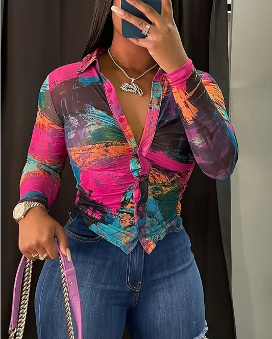 Women's Fashionable Plaid Long Sleeve Top