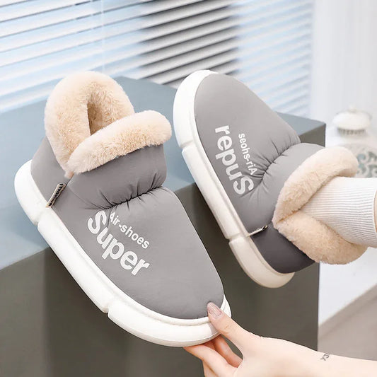 Warm House Shoes Plush Fleece High Back Heel Slippers Home Winter Warm Couple Shoes - DanaFashionstore