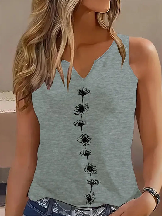 Floral Print Tank Top, Casual Notch Neck Summer Sleeveless Top, Women's Clothing - DanaFashionstore