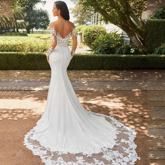 Long Sleeve Backless Lace Fishtail Wedding Dress - DanaFashionstore