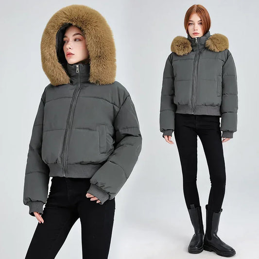 Women's Hooded Fur Collar Cotton Coat 2025 - Designer Padded Jacket - DanaFashionstore