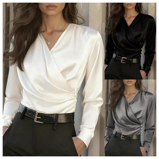 French Light Luxury V-neck Slim Fit Ins Style Versatile Shirt - DanaFashionstore