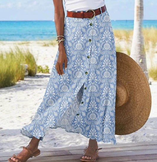 Women's Fashion Digital Print Button Skirt