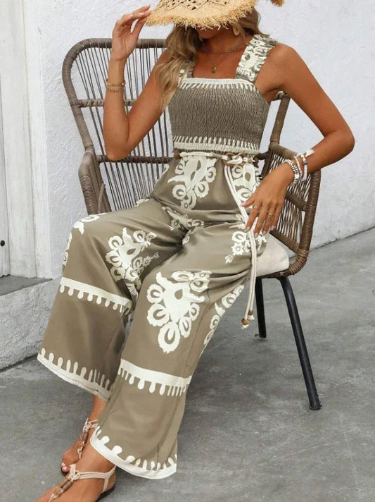 Women's Vacation Casual Sleeveless Printed Wide Leg Jumpsuit - DanaFashionstore