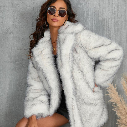 Winter Coat Warm Lapel Long Fluffy Faux Fur Coat Women Loose Long Sleeve Jacket Outerwear Clothing - DanaFashionstore