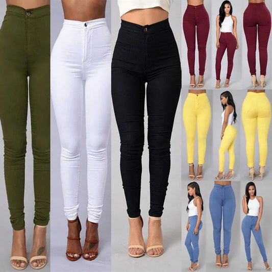 Casual Pants For Women High Waist Stretch Slim Trouser Skinny Candy Color Jeans - DanaFashionstore