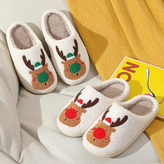 Christmas Shoes Winter Home Slippers Elk Soft Cozy Bedroom Slipper Slip On House Shoes - DanaFashionstore
