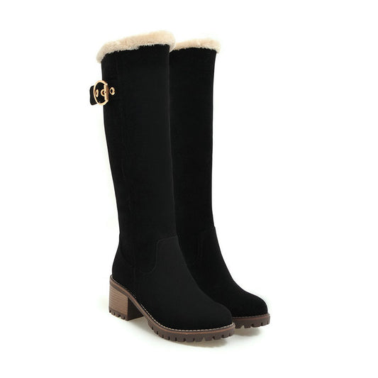 Buckle Embellished Mid-heel Winter Warm Long Boots - DanaFashionstore