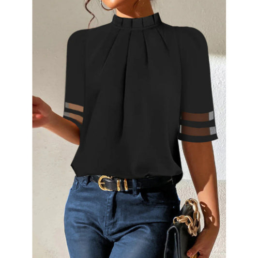 Pure Black Pleated Small Turtleneck Fashion Top