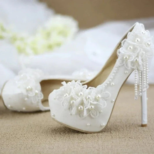 Male Lace High-heeled Shoes Korean Style, Flower Rhinestone Tassel Bride - DanaFashionstore