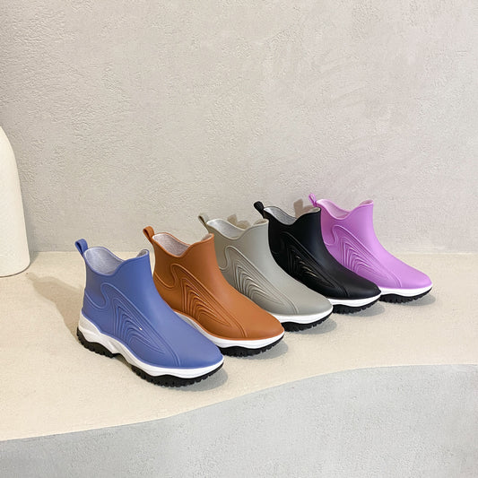 Fashion Color Blocking Thick Sole Low Top Women's Rain Boots - DanaFashionstore