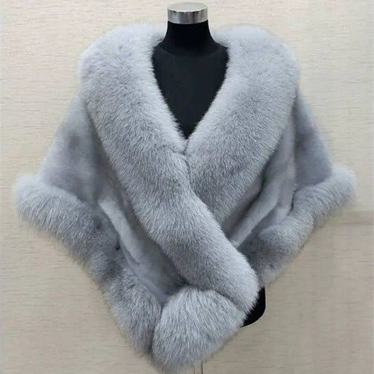 Imitated Mink Fox Fur Cape Coat Plus-sized Dress Shawl - DanaFashionstore