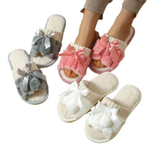 New Bow Plush Slippers Indoor $25.90 Dana Fashion Color: Black Bow Size: 36to37 Women's shoes Product information: Pattern: Other Lining material: as shown in the figure Color: white bow, pink bow, gray bow, white, gray, pink, black bow, Black Heel height
