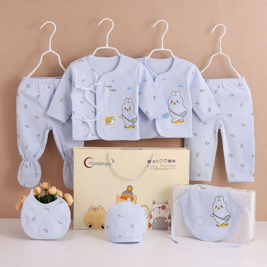 Newborn Cotton Long Sleeve Spring And Autumn $25.07 Dana Fashion style: Cotton Wool Deer Blue Suit Height: Free Size Baby Clothing Product information: Pattern: Cartoon Color: seven-piece rabbit Snail Blue, seven-piece rabbit snail pink, seven-piece rabbi