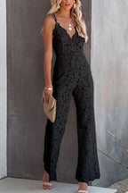 Solid Color Lace Stitching Sleeveless Casual Suspender Jumpsuit - DanaFashionstore