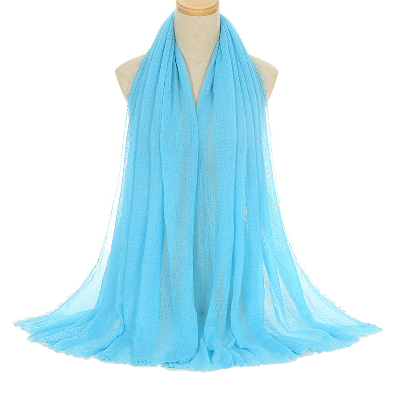 Pleated Viscose Yarn Monochrome Scarf Natural Wrinkled Cotton And Linen Burrs