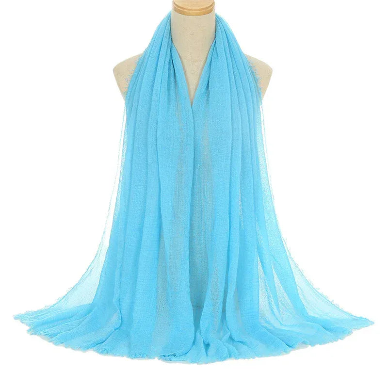Pleated Viscose Yarn Monochrome Scarf Natural Wrinkled Cotton And Linen Burrs - DanaFashionstore