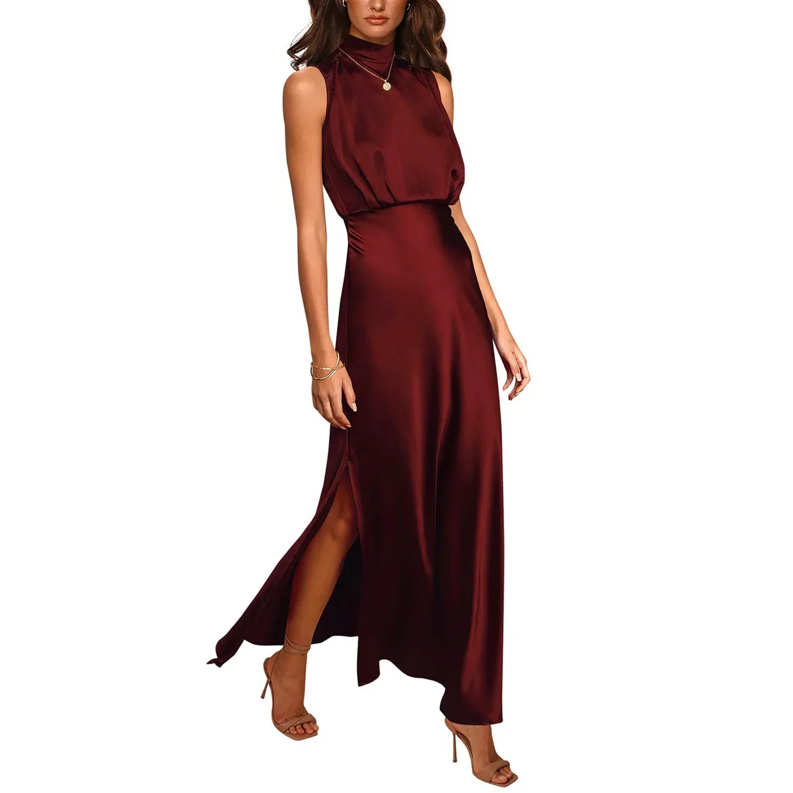 Women's Satin Stand Collar Dress 2026 - Elegant Formal Dress - DanaFashionstore