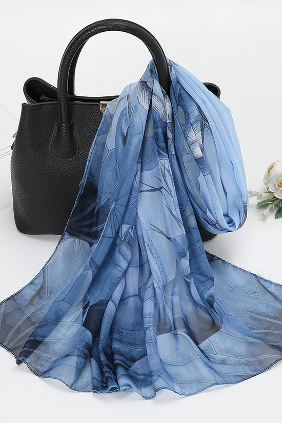 Thin Chiffon Lotus Pond Moonlight Printed Silk Scarf