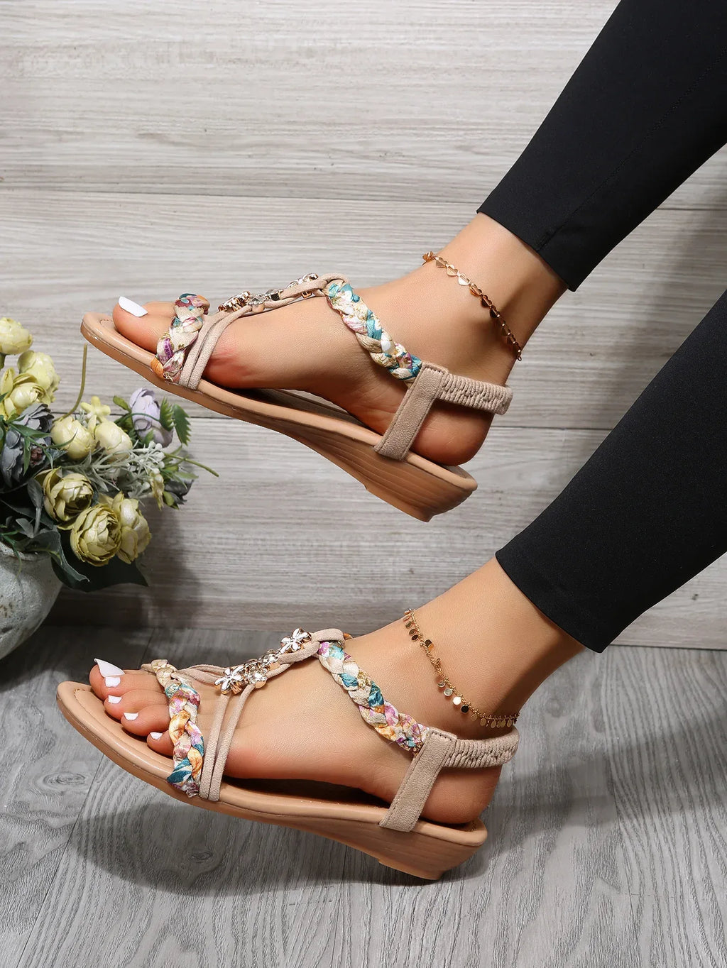 Women's Open Toe Sandals Made Of Color Block Fabric - DanaFashionstore