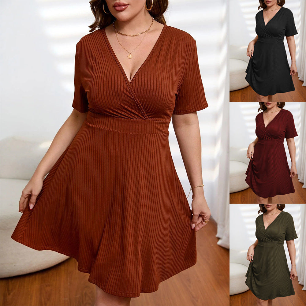 European And American Plus Size Women's Clothes New Deep V Waist Dress - Dana Fashion