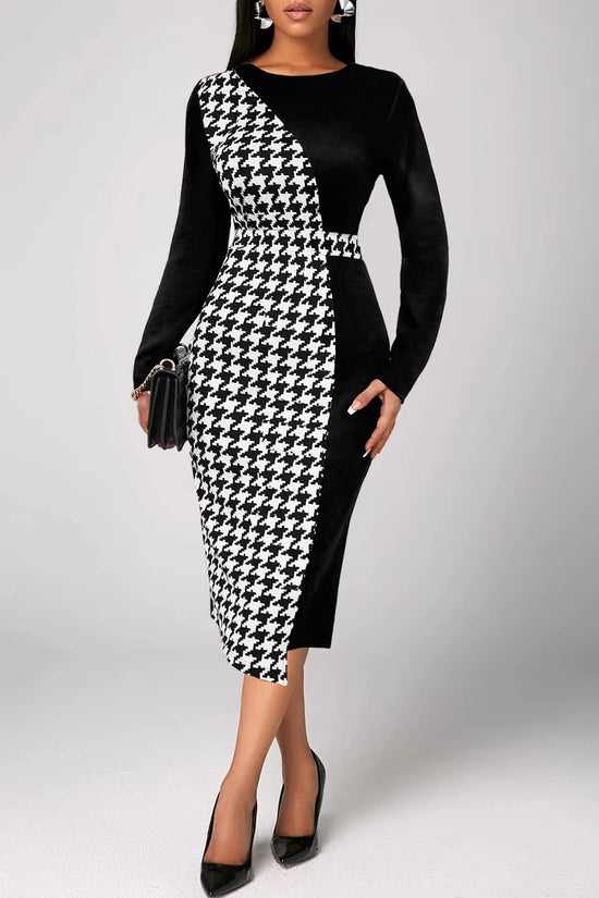 Multicolor Printing Cross Hem Neck Stripe Long Sleeve Plus Size Dress - Dana Fashion